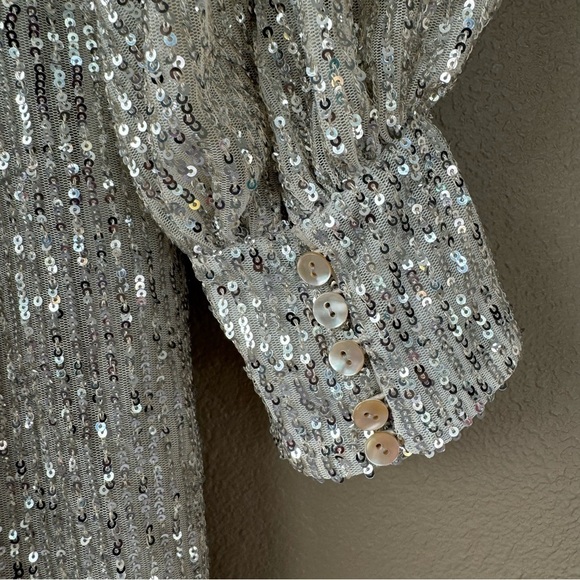 AMEN couture paillettes sequin beaded silver long sleeve mini dress NWT H - Picture 12 of 16